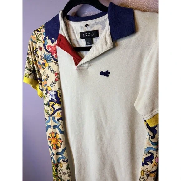AKOO Mens Polo‎ Shirt Size S Colorful Preppy Embroidered Unique Multocolor - Picture 2 of 9